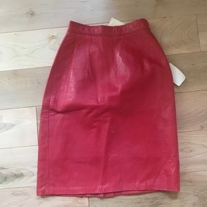 Lipstick Red Leather Pencil Skirt Lambskin Couture